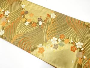 荒波に桜・楓・橘模様織り出し　袋帯